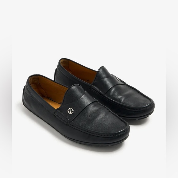 Gucci Interlocking G Logo Leather Driving Loafers Men 7 Black